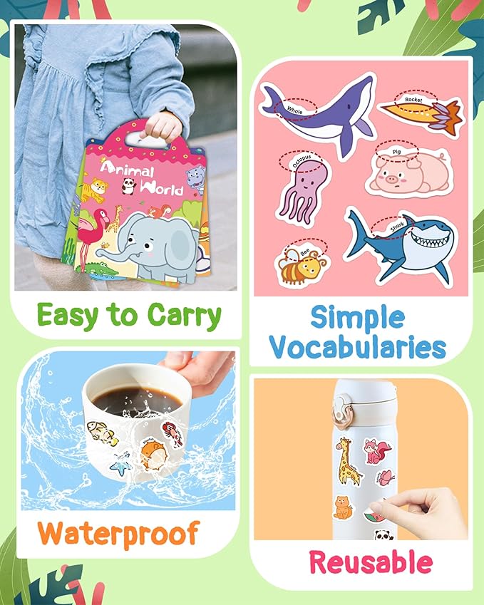 Benresive Reusable Sticker Book for Toddlers 2-4 Years, 3 Sets Travel Stickers for Kids, Waterproof Sticker Books for Toddlers 1-3, Crafts Activities for Todddlers 1-3 2-4 3-5