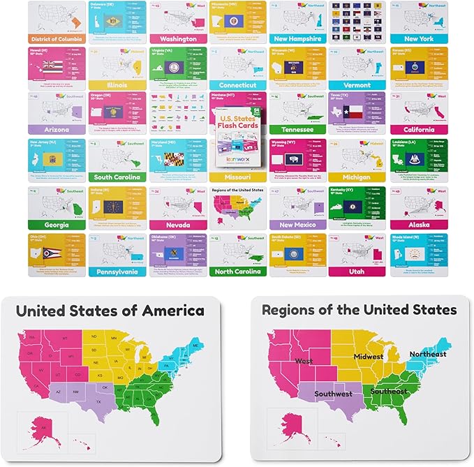 U.S. States Flash Cards for Kids | 50 State Geography Cards with Capitals, Flags, State Birds & More | Educational Flashcards for Learning U.S. History & Facts | Ages 4, 5, 6,7, 8, 9, 10