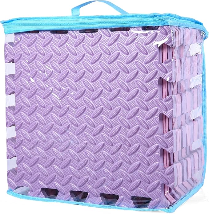 Foam Floor Mats for Kids, 12 x 12 Inch 16 Tiles 0.4" Thickness Foam Play Mat, Non-Toxic Square Interlocking Floor Mats Rubber Baby Play Mat for Toddlers(Pink/Purple)