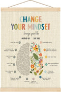 Boat Wades Mental Health Wall Banners Poster Hanger Frame, Change Your Mindset Change Your Life Inspirational Wall Art Hanging Banner Decor for Therapy School Counselor Office Calming Corner, 12x16 Inch