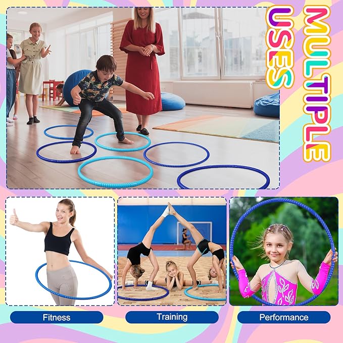 Sratte 8 Pcs Color Hoop Detachable Adjustable Hoop Exercise Ring Plastic Toys for Teens Games Gymnastics Dog Agility Equipment Party Decor, 4 Colors