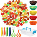 147 Pcs Fine Motor Toys Counting Sorting Fall Decorations, Sensory Bin Filler, 135 Acrylic Fall Leaves Pumpkin 4 Tweezers 2 Scissors Clips 5 Cups Storage Box for Fall, Autumn Thanksgiving Decor