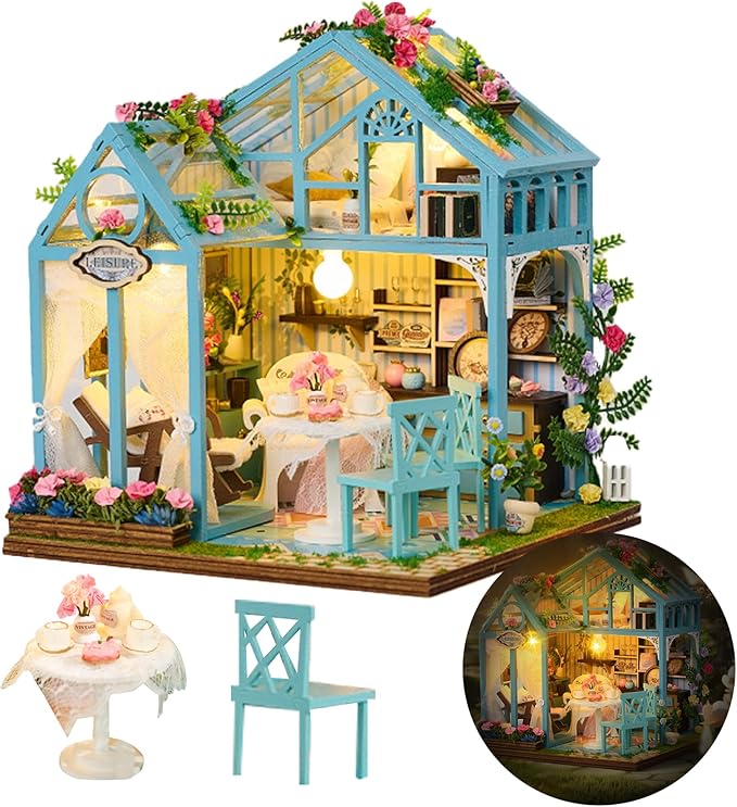 DIY Miniature House Kit, DIY Dollhouse Kit for Adults to Build, Mini House Kit with LED, Mayberry Street Miniatures, Ideal Gifts for Birthday, Halloween Christmas(Flower Garden Tea House)