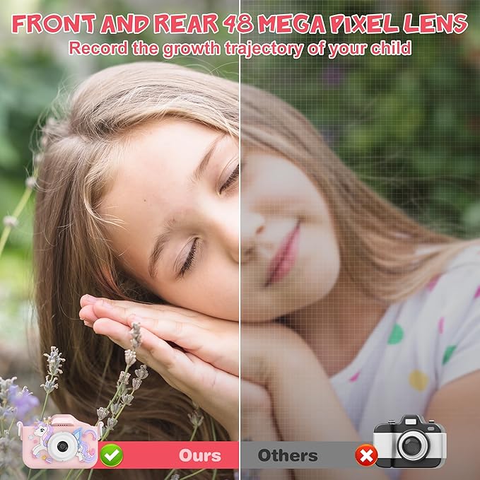 Contixo KC3A Kids Digital Camera - 1080P Toddler Camera with Selfie Mode, Games, Sound Recording, 8X Zoom, 32GB SD Card, USB-C Rechargeable Educational Toy for Boys Girls Ages 3-8, Pink