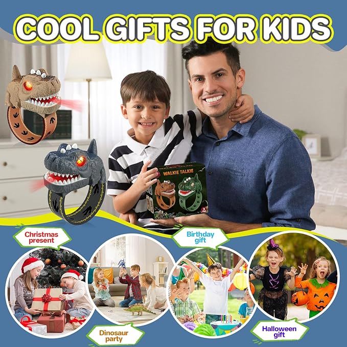Dinosaur Walkie Talkies for Kids Rechargeable, Wrist Walkie Talkie with Flashlight, Outdoor Adventure Camping Toys, T-Rex Dino Toy Birthday Gifts for Boys Girls Age 4 5 6 7 8 9 10 Years Old