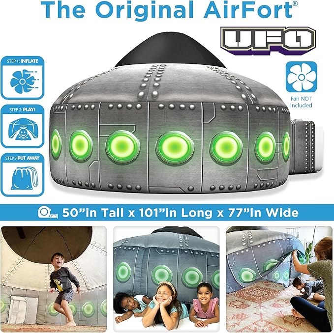 The Original Patented AirFort - Build A Fort in 30 Seconds, Inflatable Fort for Kids, Play Tent for 3-14 Years, A Playhouse Where Imagination Runs Wild, Fan not Included (UFO)