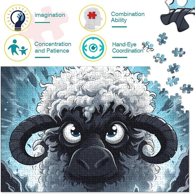 Sheep Thickened Wooden Jigsaw Puzzles for Adults Fun 500 Pieces 3D Animal Education Game Toy Intellectual Game Stress Relief Toy Decoration Relaxation and Intelligence 500pcs (52x38cm)