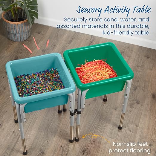ECR4Kids 2-Station Sand and Water Adjustable Play Table, Sensory Bins, Seafoam/Emerald