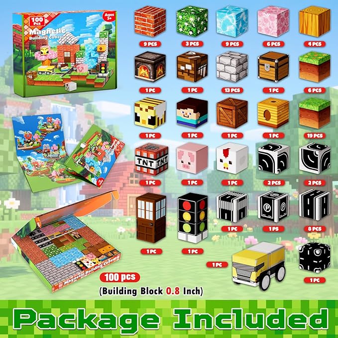 100PCS Magnetic Blocks - Magnetic Blocks for Kids Ages 3 4 5 6 7 8, Stacking Magnets for Kid, Magnetic Building Block for Kids Ages 4-8, Birthday Gifts for 3-10 Year Old Boys Girls, STEM Learning Toy