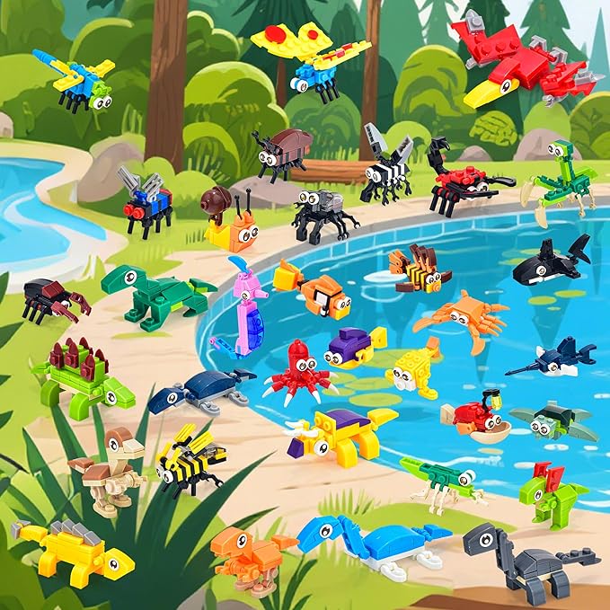 36 Packs Small Animal Mini Building Blocks Set Party Favors for Kids 4-8, Goodie Bags Stuffers for Kid, Prize Box Toys for Kids Classroom