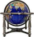 Limited Edition! Unique Art Since 1996 Blue Pearl Swirl Table Top Gemstone World Globe with Silver Zinc Alloy Stand (220MM/9 INCHES 4 LEG/BLUE PEARL OCEAN)