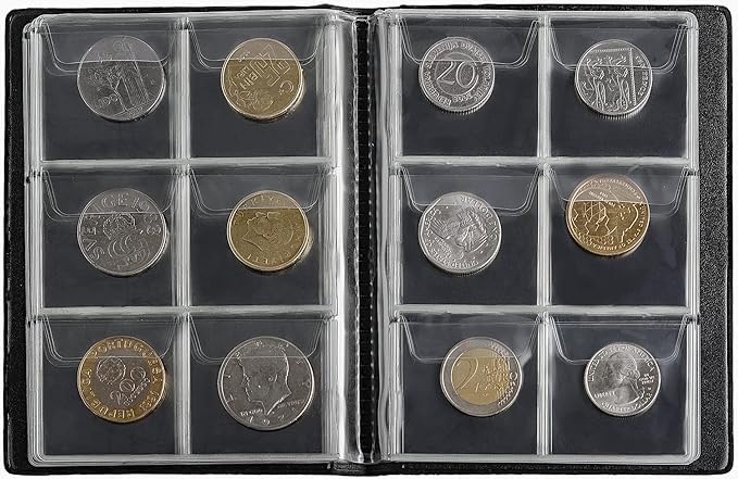 Coin Collection Album 60 Pockets - 4.5x4.5cm/1.8x1.8 inch Coin Holder Book Coin Storage Album Money Penny Pocket for Collectors Blue CS0106BL
