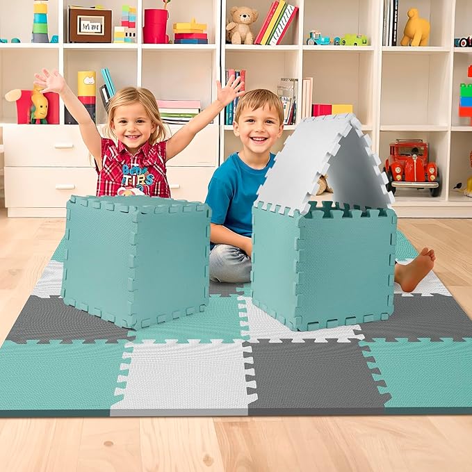 16Pcs Baby Play Mat for Floor, Foam Floor Tiles for Kids with Interlocking, Squares Foam Puzzle Carpet for Playroom, Crawling Rug for Babies 6-12 Months,Toddlers,11.8 * 11.8 * 0.6In Each