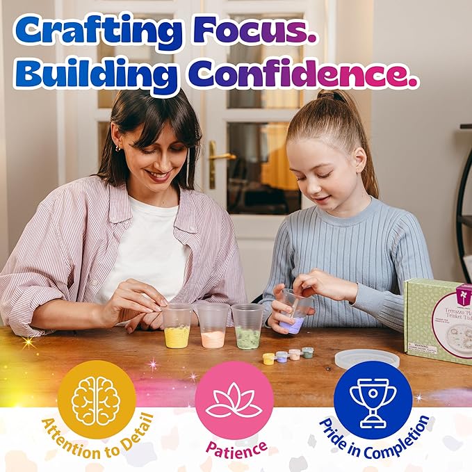 Pinwheel Crafts Terrazzo Plaster Jewelry Dish Kit - DIY Arts and Crafts Kit for Girls Ages 6-12 - Make Your Own Trinket Dish with Paint, Mold, and Plaster – Creative Birthday Gift for Kids