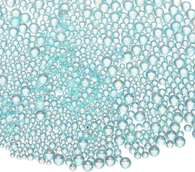 Iridescent Glass Tiny Bubble Beads, 0.4-3mm 10g No Hole Micro Mini Round Lake Blue Water Droplets Beads - Applications: for Resin Filler, Nail Art, Dollhouse Bath Tub