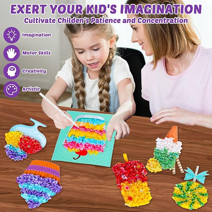 8PCS Poke-in Craft and Art Kit for Kid Dessert Cake Theme No-Mess Fabric Sewing Art Girl Boy 4-12 Puzzle Puncture Painting Ice Cream Donut Toy Gift for Creative Activity Game Birthday Party