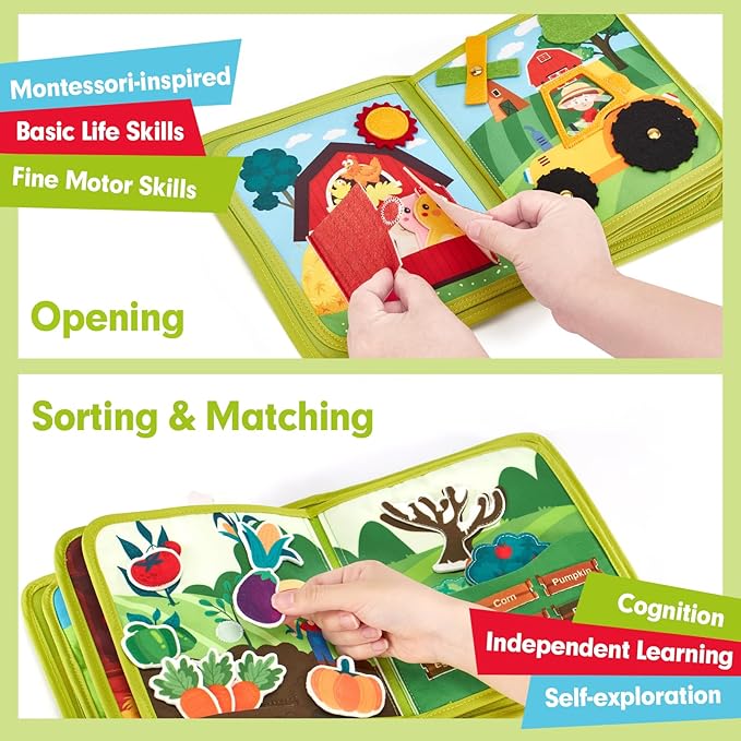 hahaland Busy Book for Toddlers 1-3 - Montessori Toys Busy Board for 1 Year Old Boy Gifts Girl Toys Educational Learning Quiet Activity Books Travel Toy One Year Old Birthday Christmas Toddler Gifts