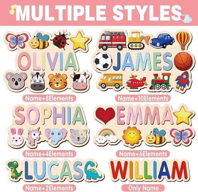 Personalized Name Puzzle for Kids, Customized Wooden Name Animal Puzzle, Baby Gifts, Baby Shower, Montessori Learning Toddler Toys