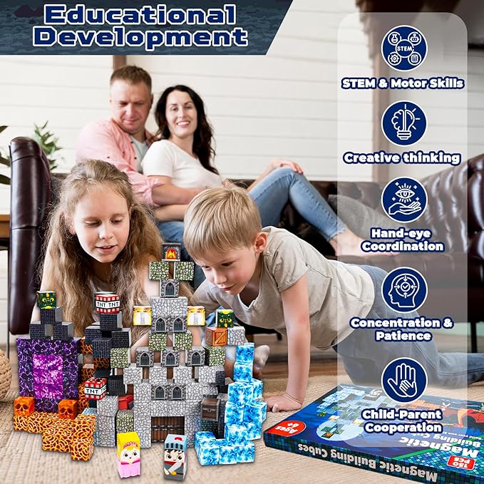 Magnetic Blocks - 150 PCS Build Magnetic Dark Castle Sword Domain World - Magnetics Construction Cube Toys - STEM Montessori Sensory Toys for Toddlers 6 7 8 9 10 Year Old Boys & Girls
