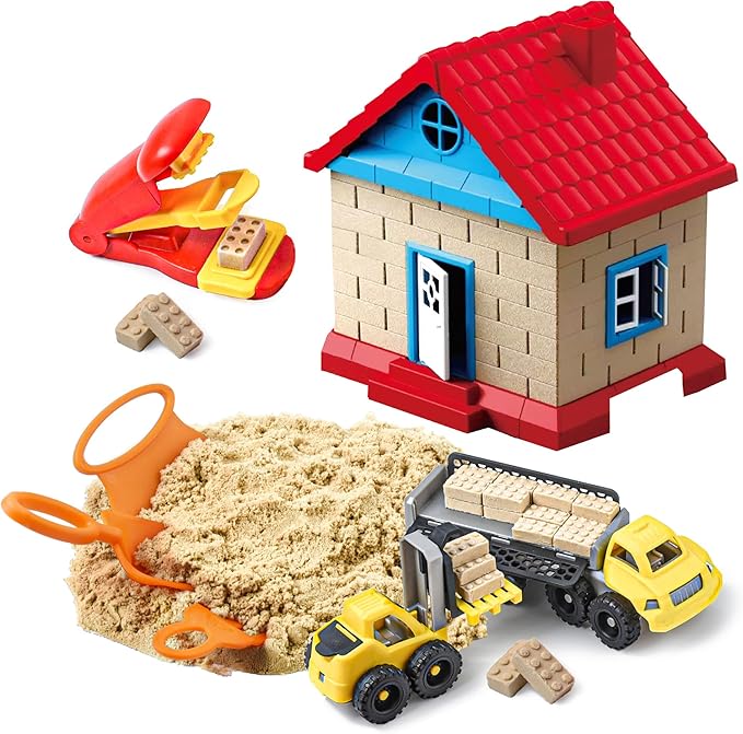 Sand Play Set,Construction Sensory Bin with Moldable Self-Sticking Play Sand for Kids, Sensory Building Toy Set for Kids Age 3+, Birthday Gift Idea