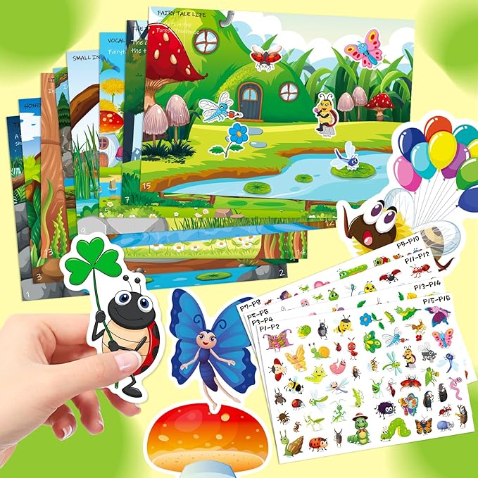 Sticker Book for Kids, 230+ Dinosaur & 240+ Insect Stickers & 16 Scenes, Reusable Activity Sheet, Seek and Find Sticker Coloring Pad, for Boys Girls Toddlers Ages 2-4 4-8 Years Old 3-5 6-7