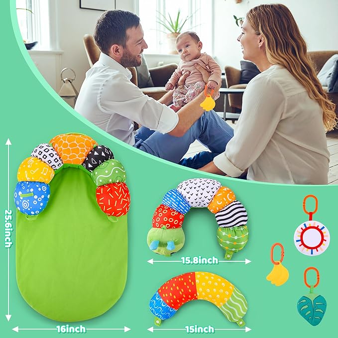 ARANEE 2-in-1 Tummy Time Mat & Seated Support Pillow Baby Toys 6-12 Months, Baby Tummy Time Toys Sit Me Up Floor Seat for Newborns and Older Babies, with Detachable Support Pillow and Toys