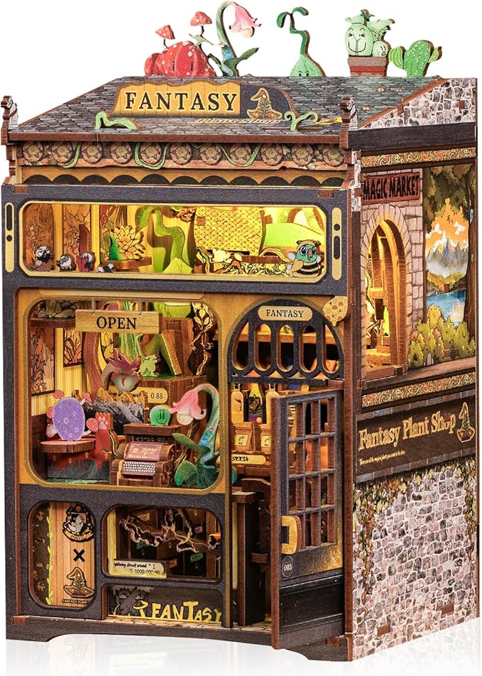 Cutefun Book Nook Kit, DIY Miniature House Kit for Beginners, Book Nook Kits for Adults, Wooden Dollhouse for Bookshelf Decor, Gifts for Family & Friends (Fantasy Plant Shop)