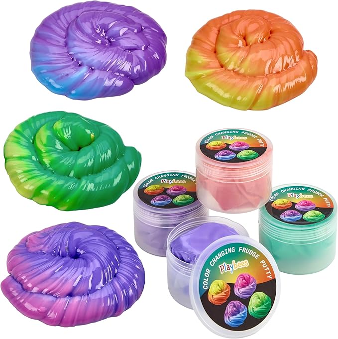 Playbees Color Changing Therapy Putty 4 Pack - Silly Mini Thinking Slime for Sensory Play, Educational Games, Fidget Toy 8-15 - Heat Sensitive Magical Color Shifts - Slime Party Favors 2 Oz