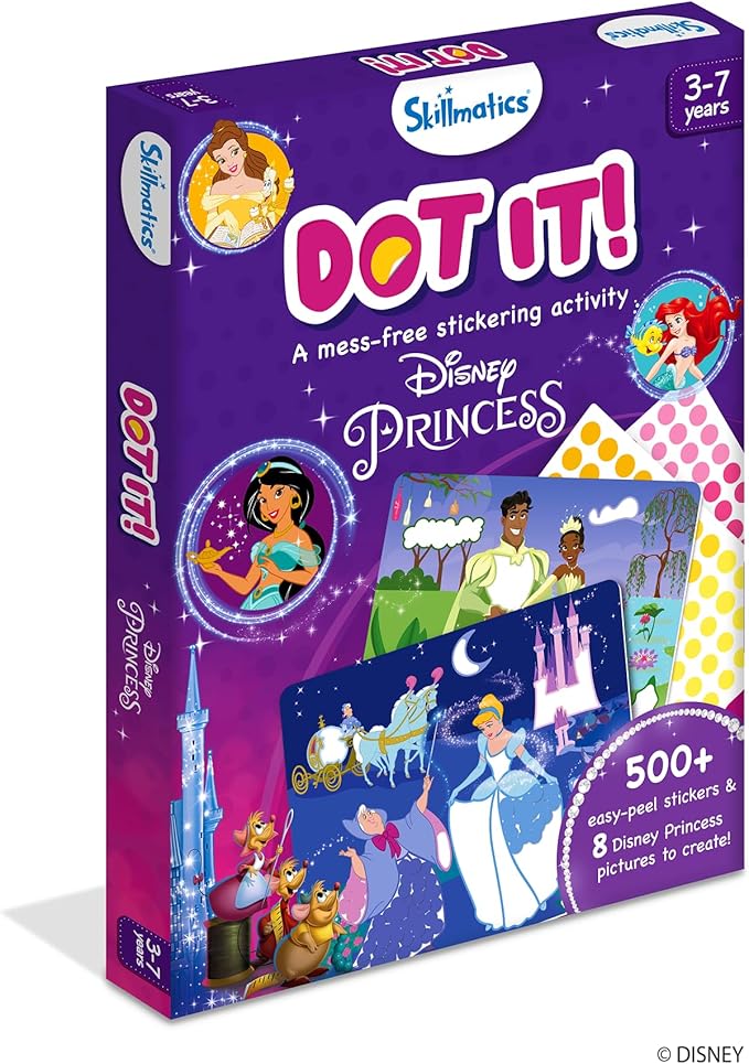 Skillmatics Dot It Sticker Art - Disney Princess, Mess-Free Fun for Kids, Stocking Stuffers, 500+ Stickers, Craft Kits, DIY Scrapbooking Activity, Travel Toys, Christmas Gifts for Ages 3, 4, 5, 6, 7