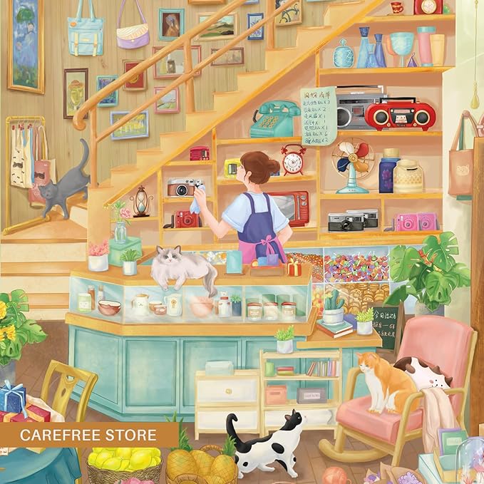 MOMIBOOK Puzzles for Adults 1000 Pieces Jigsaw Puzzles of Carefree Store, Painting Image Grocery Shop Puzzle Difficult Challenging Hard Impossible Puzzle Unique Funny Party Christmas Birthday Gifts