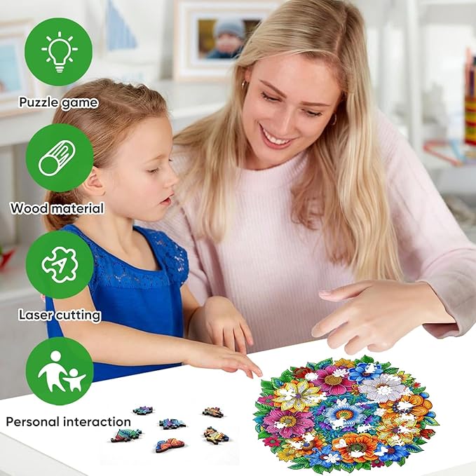 Wooden Puzzles for Adults 200 Pieces, Christmas Colourful Flower Plants Jigsaw Puzzles for Adults, Unique Shape Animal Puzzles, Irregular Wood Gift for Family Game (12.4x11.4 in)