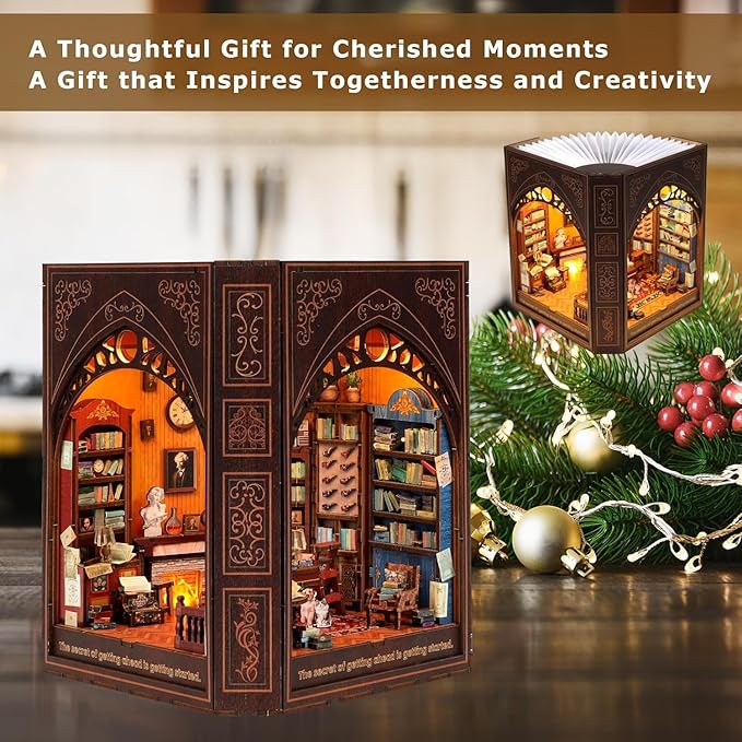 Book Nook Kit with LED Light,Beautiful Bookshelf Décor,Ideal Craft Gift for Adults & Teens for Birthdays, Halloween, and Christmas.