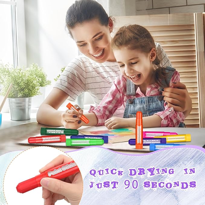 20 Sets Tempera Paint Sticks for Kids 12 Colors Washable Quick Drying Tempera Paint Sticks Bulk for Children Art Supplies Paper Wood Glass Rock Poster Canvas