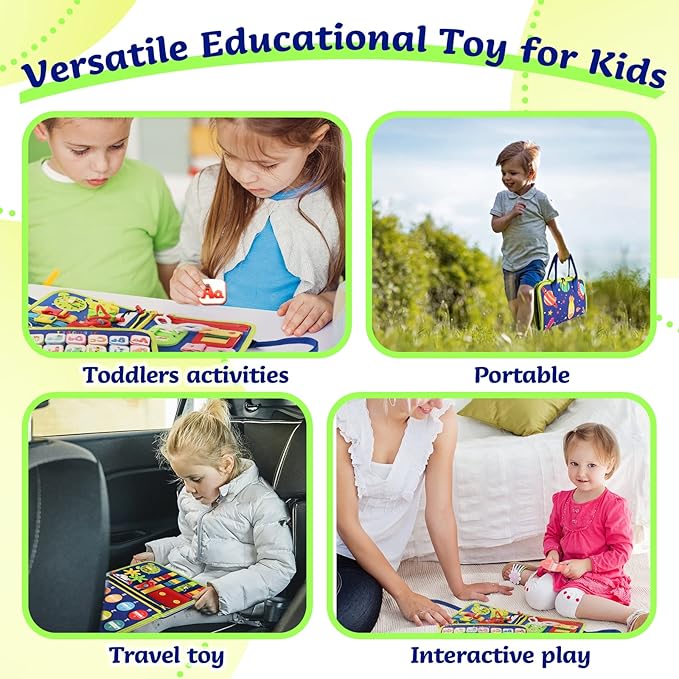 TenFans Montessori Busy Board | 3-5 Year Old Toddler Learning Toy | Fine Motor Skills Development | Montessori Sensory Playset | Early Childhood Education Tool | Portable Travel Preschool Activity Kit