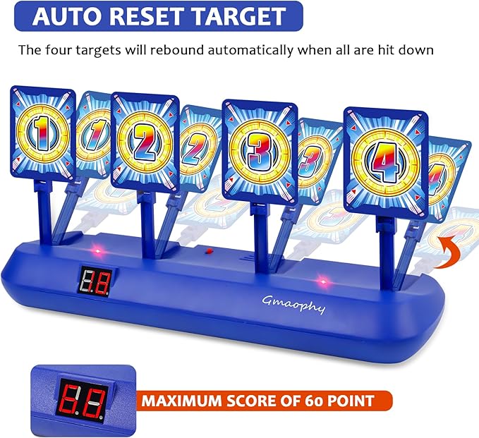 GMAOPHY Digital Shooting Targets with 2 Foam Dart Toy Blaster, Kids Shooting Game Toys, Electronic Scoring Auto Reset 4 Targets, Birthday for Ages 5 6 7 8 9 10+ Years Old Kids Boys Girls