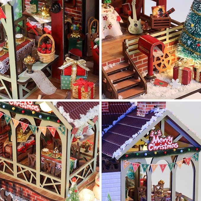 OZJAY Miniature House Kit, Mini House Building Kit with Furniture, DIY Miniature Kit for Adults Teen, Dollhouse Kit for Birthday Christmas, Warm Christmas Lodge