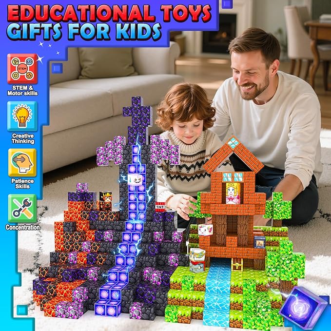 Magnetic Blocks - Build Mine 3D Magworld Forest Lava Set, STEM Magnetic Building Blocks for Kids Ages 4-6 6-8 8-12, Educational Sensory Toys for Toddlers, Birthday Gifts for 3+ Years Old Boys & Girls