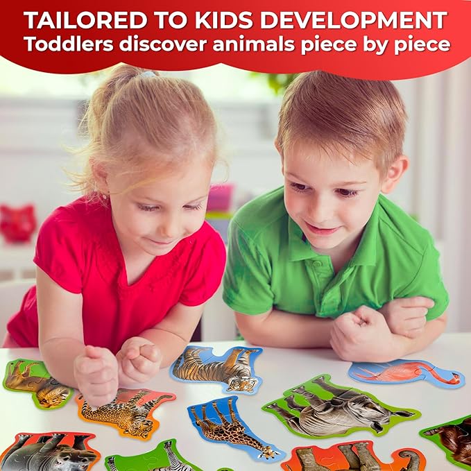 QUOKKA Toddler Puzzles Ages 2-4 - Large Floor Puzzles for Kids 3-5 - 8 Realistic Animal Shapes | Extra Thick Cardboard | Preschool Learning Game - 40 Big Piece Gift for Toddlers 1-3 Years Old