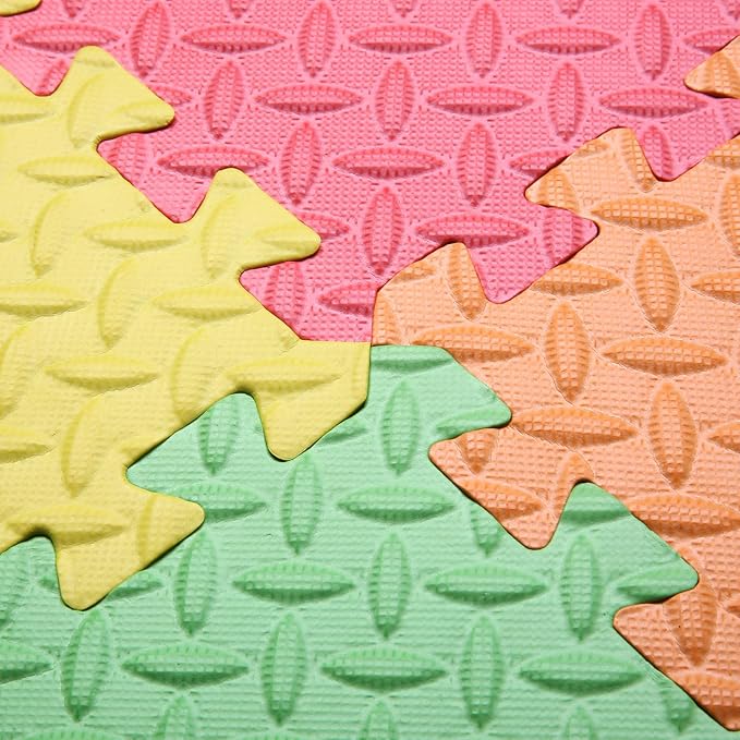 Foam Play Mat for Baby, 0.4 Inch Thick Foam Interlocking Floor Mats, Soft Non-Toxic Baby Playmat, Solid Colored Puzzle Play Mat Kids Floor Mats, 16 Tiles, Red/Orange/Yellow/Green