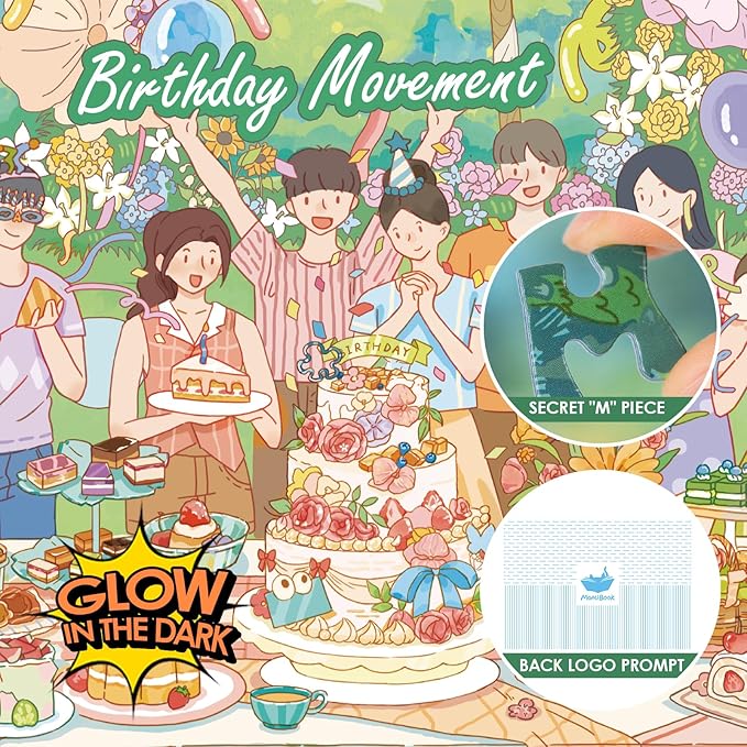 MOMIBOOK 1000 Piece Puzzle for Adults Jigsaw Puzzles of Birthday Movement, Glow in The Dark Luminous Painting Image Challenging Hard Impossible Puzzle Unique Funny Party Christmas Birthday Gifts