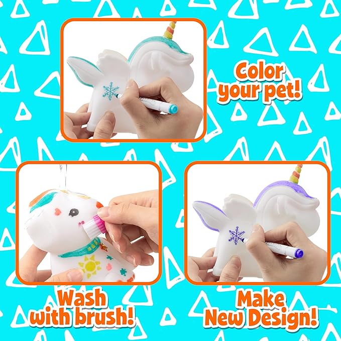 AGENTLAN Washable Pet Care Toy Set, Coloring Animal Craft, Paint Arts & Crafts Kits with Dog and Unicorn, Creative Coloring Activity Toys, Reusable Gifts for Girls and Boys Ages 3 4 5 6 7 8 9