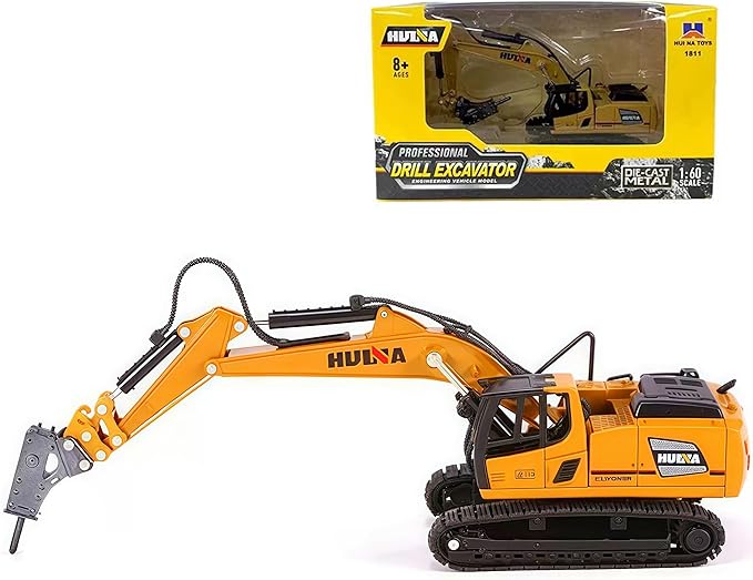 Gemini & Genius Drill Excavator Heavy Duty Construction Site Vehicle Toys 1：60 Scale Diecast Digger and Driller Engineering Dump Truck Collectible Alloy Model Toys for Kids and Decoration for House