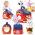 Soft Barn Baby Toys 6-12 Months with Stuffed Farm Animals, Rattle Squeaky Crinkle Sound & Mirror, Montessori Sensory Plush Infant Toy for 6 7 8 9 10 11 Month, 1 Year Old Baby Boy Girl Birthday Gifts