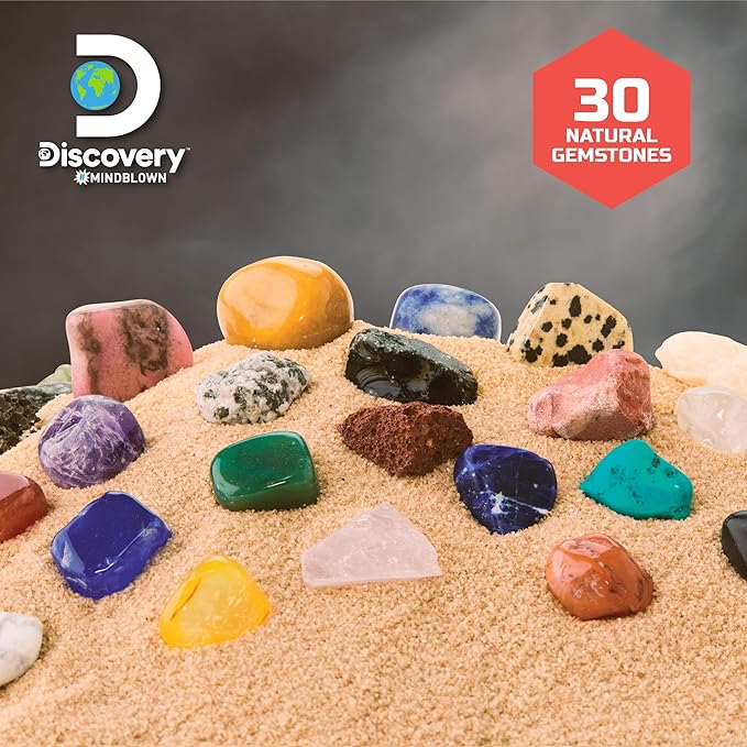 Discovery™ Gemstone Panning STEM Kit – Pan for 30 Real Gems| 2 Sifting Pans, Sand & Learning Guide| Educational Science Activity for Kids| Geology Rock Excavation Set| Boys & Girls Toy Gift| Ages 8+