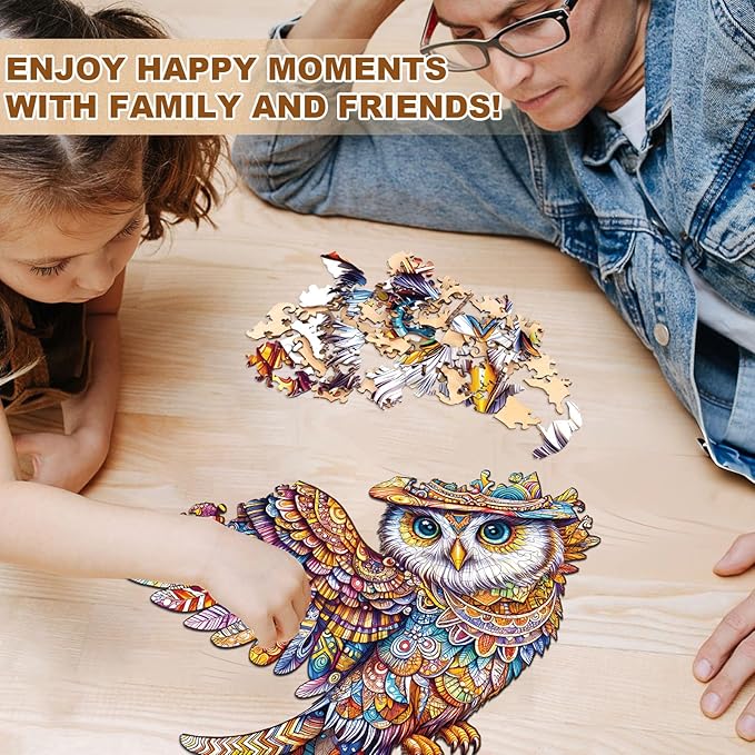 Wooden Puzzles for Adults, Unique Shaped Owl Jigsaw Puzzles,Magic Wooden Jigsaw Puzzles, Gifts for Family or Friends for Any Holiday.(11.4 * 10.4 in 130pcs)