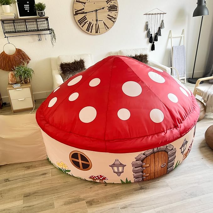 The Original Patented AirFort - Build A Fort in 30 Seconds, Inflatable Fort for Kids, Play Tent for 3-14 Years, A Playhouse Where Imagination Runs Wild, Fan not Included (Mushroom House)