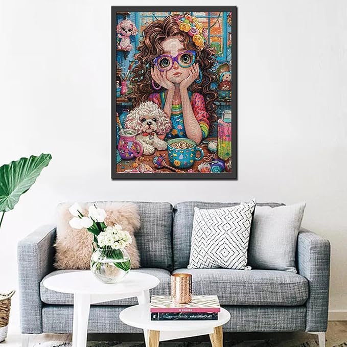 Tucocoo Lovely Little Girl Jigsaw Puzzle 1000 Pieces Puzzles for Adults, Cute Poodle Dog Art Jigsaw Puzzles for Challenging Family Activity Games 27 x 20 inch Colorful DIY Puzzle for Home Decor Gifts
