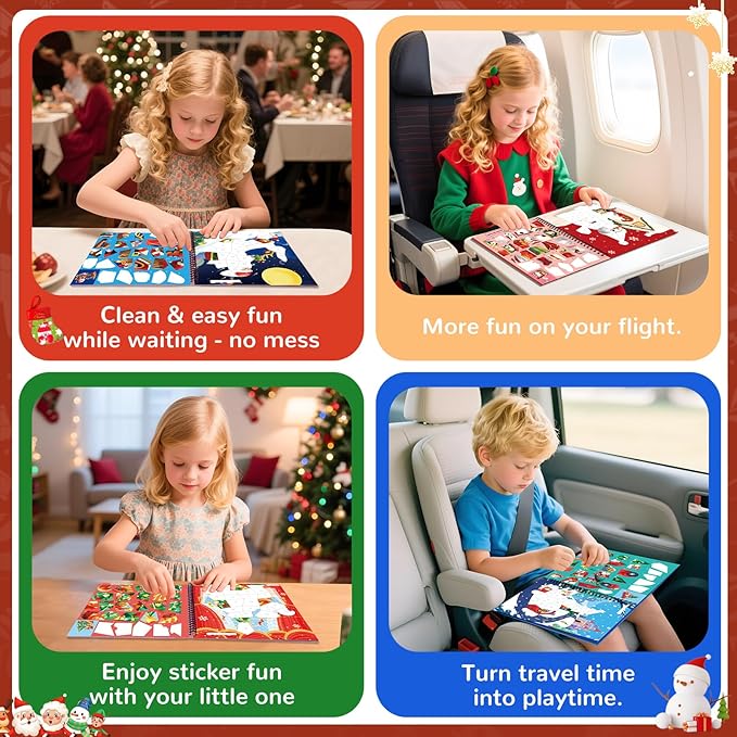 CutteeyFyry 4PCS Paint by Number Sticker Book - Christmas Crafts & Acitivity Puzzles Book for Kids Ages 4-10, Travel Toys for Road Trip & Airplane,Perfect Christmas Gifts & Basket Stuffers for Kids