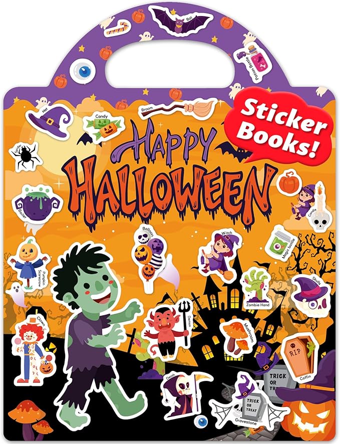 Reusable Sticker Book for Toddlers 2-4 Years, Stickers for Kids, Toddler Craft Activities, Toddler Travel Toys Ages 2+ Boy Girl Birthday Gifts - Halloween