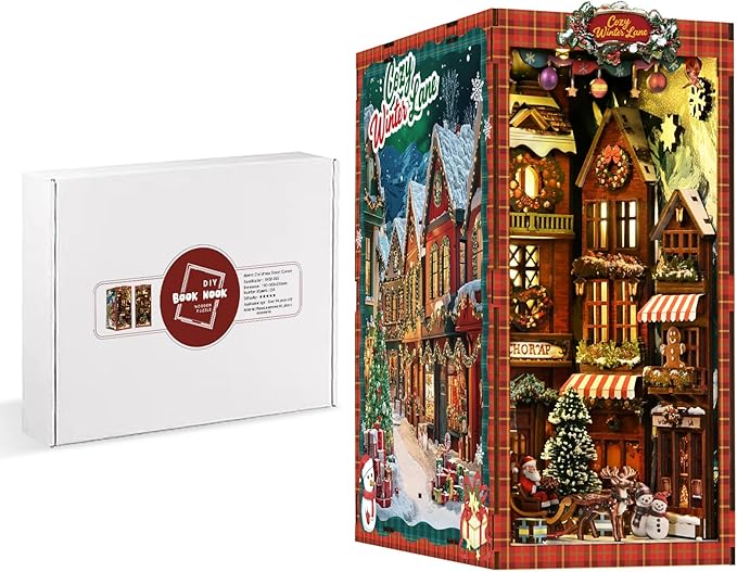 DIY Miniature House Kit, Mini House Building Kit, DIY Book Nook Kit, Tiny Model House for Adults to Build, Beginner 3D Wooden Book Nook, for Family Friends (Christmas Corner)